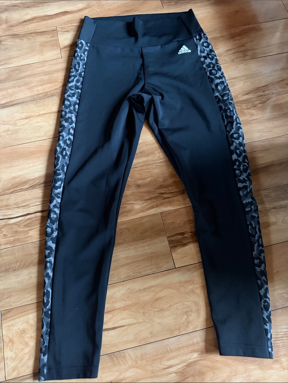 adidas Black leggings with Grey leopard Side Panels